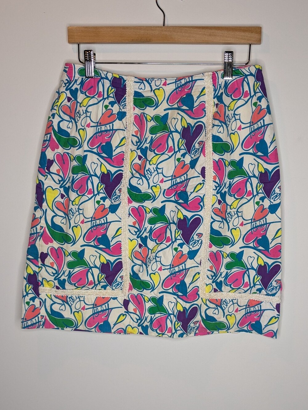 Lilly Pulitzer Multicolor Heart Print Mini Skirt Size 8 Pink Yellow Green